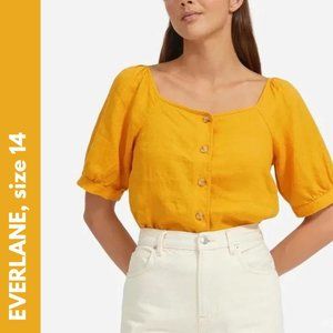 Everlane Puff Sleeve Marigold Square Neck Linen Buttondown Blouse Top